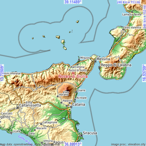 Topographic map of Novara di Sicilia