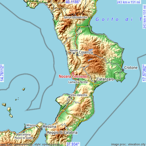 Topographic map of Nocera Terinese