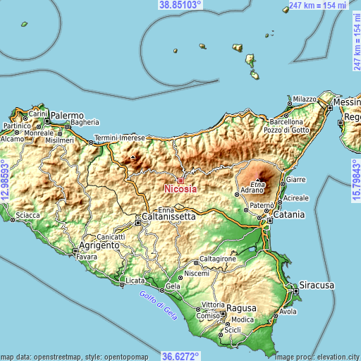 Topographic map of Nicosia