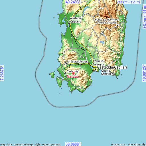 Topographic map of Narcao