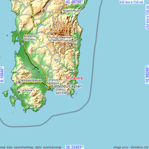 Topographic map of Muravera