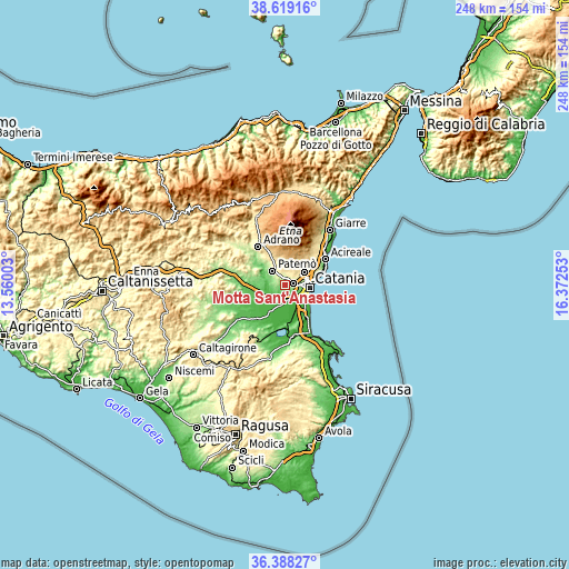 Topographic map of Motta Sant'Anastasia