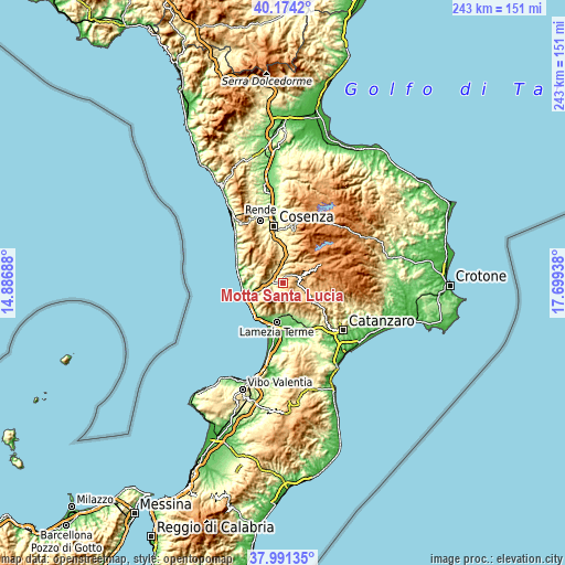 Topographic map of Motta Santa Lucia