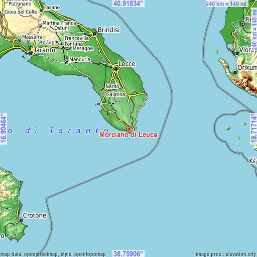 Topographic map of Morciano di Leuca