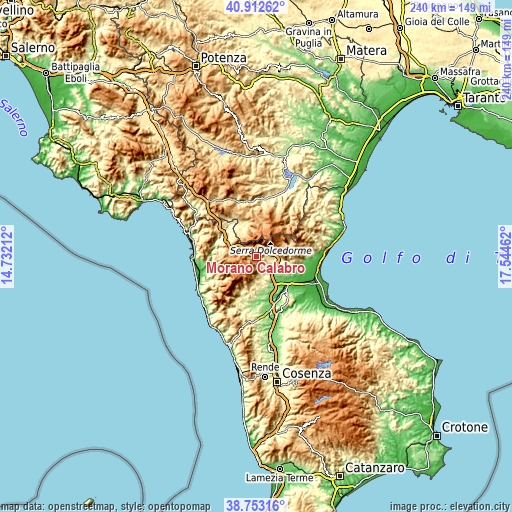 Topographic map of Morano Calabro