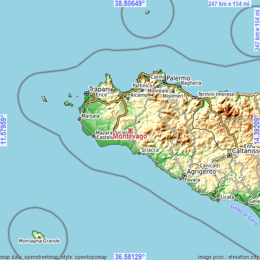 Topographic map of Montevago