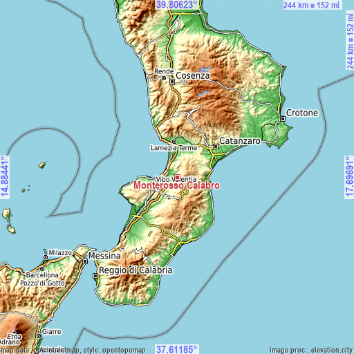 Topographic map of Monterosso Calabro