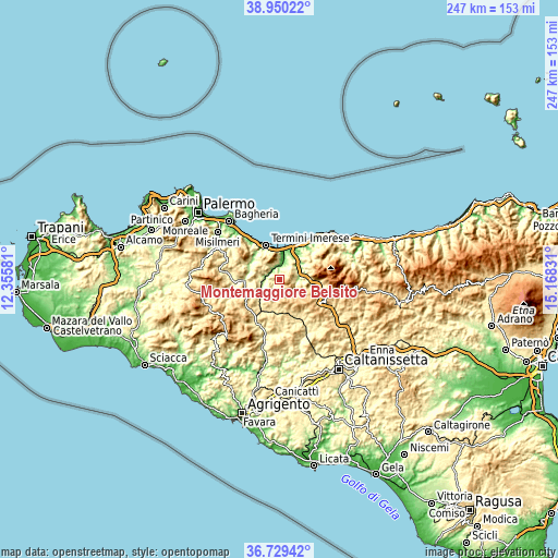 Topographic map of Montemaggiore Belsito