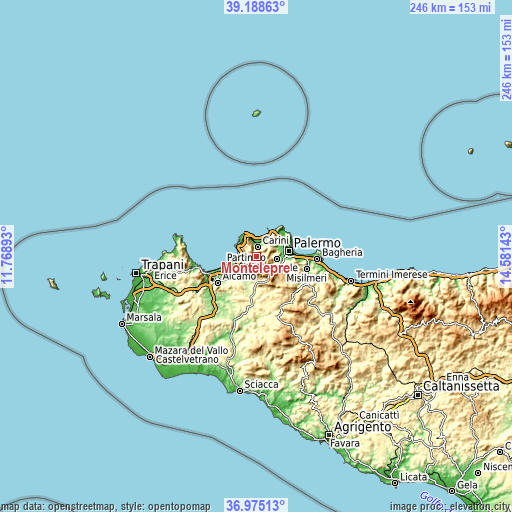 Topographic map of Montelepre