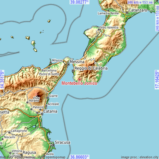 Topographic map of Montebello Jonico