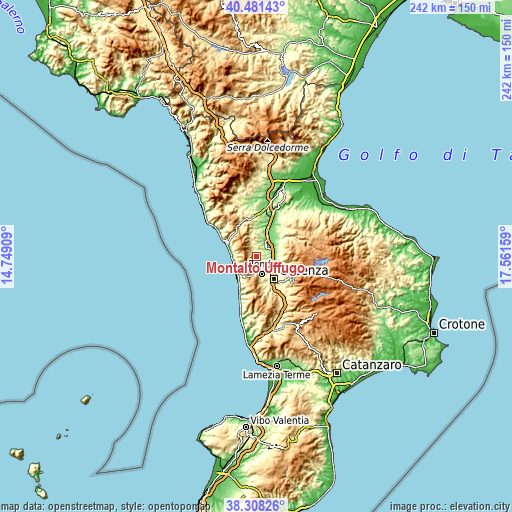 Topographic map of Montalto Uffugo