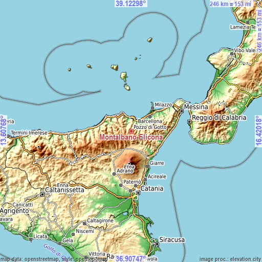 Topographic map of Montalbano Elicona