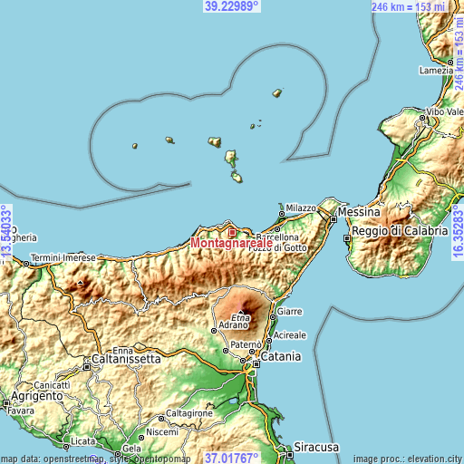 Topographic map of Montagnareale