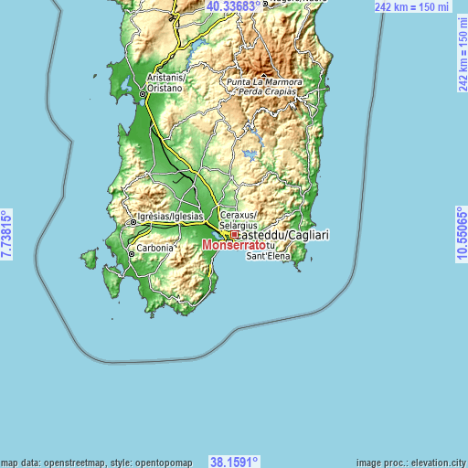 Topographic map of Monserrato