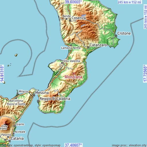 Topographic map of Mongiana