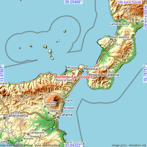 Topographic map of Monforte San Giorgio