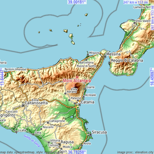 Topographic map of Moio Alcantara