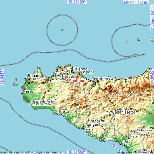 Topographic map of Misilmeri