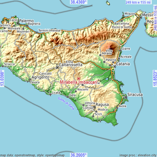 Topographic map of Mirabella Imbaccari