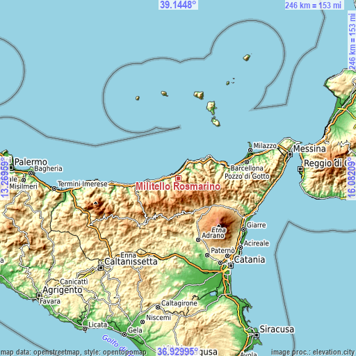 Topographic map of Militello Rosmarino