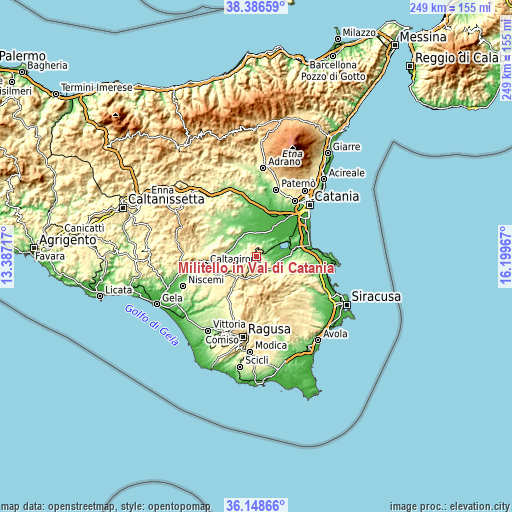 Topographic map of Militello in Val di Catania