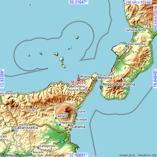 Topographic map of Milazzo