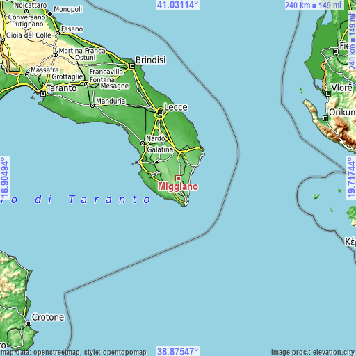 Topographic map of Miggiano