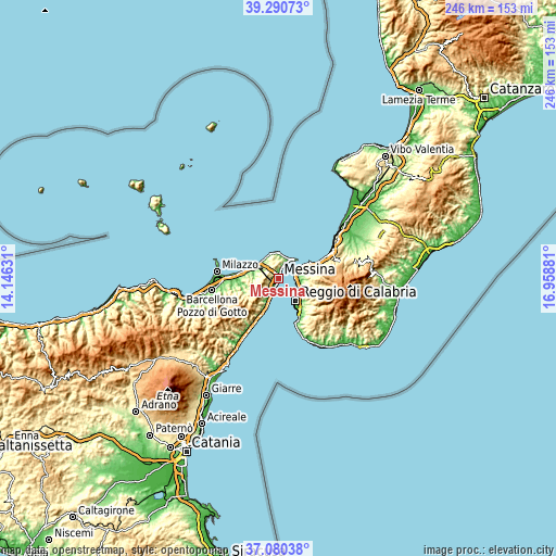 Topographic map of Messina