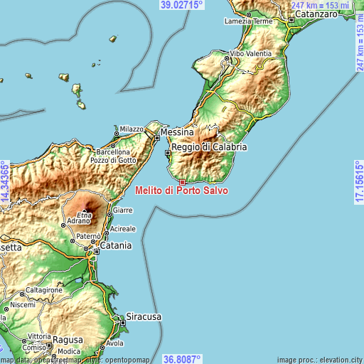 Topographic map of Melito di Porto Salvo