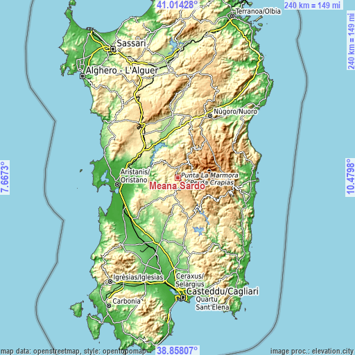 Topographic map of Meana Sardo