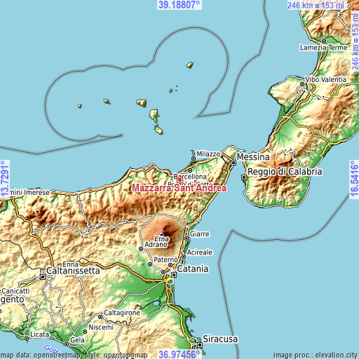 Topographic map of Mazzarrà Sant'Andrea