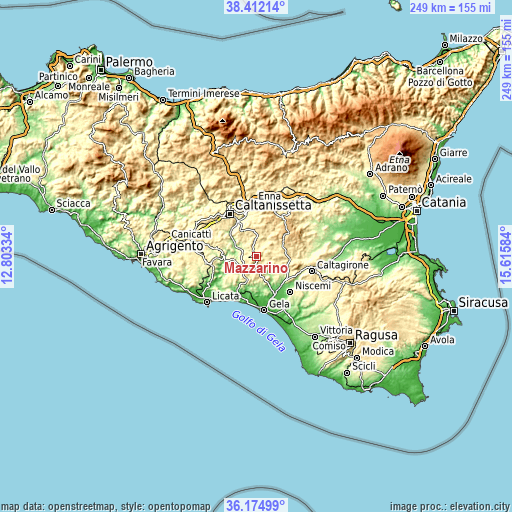 Topographic map of Mazzarino