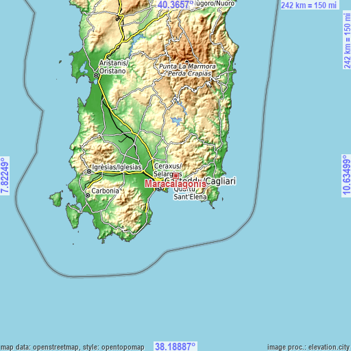 Topographic map of Maracalagonis