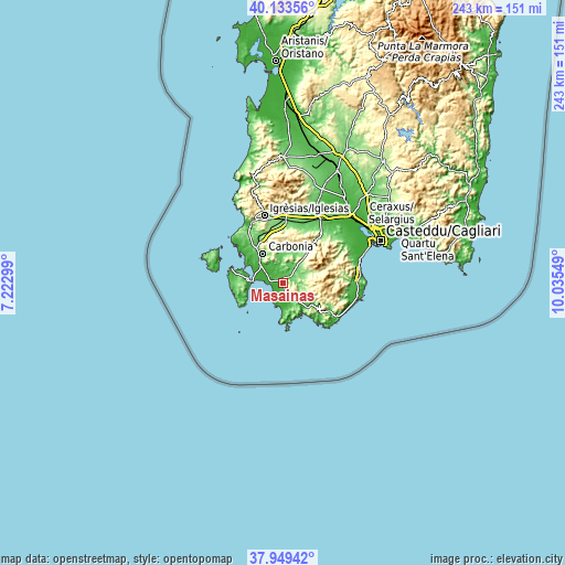 Topographic map of Masainas