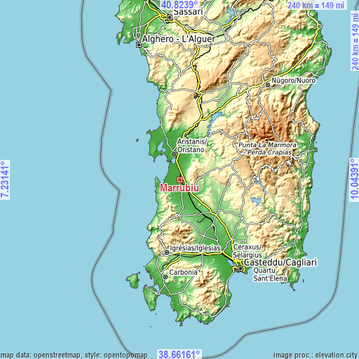 Topographic map of Marrubiu