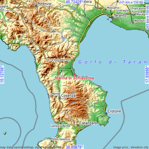 Topographic map of Marina di Schiavonea