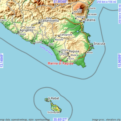 Topographic map of Marina di Ragusa