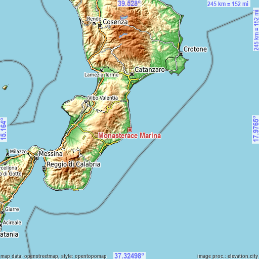 Topographic map of Monasterace Marina