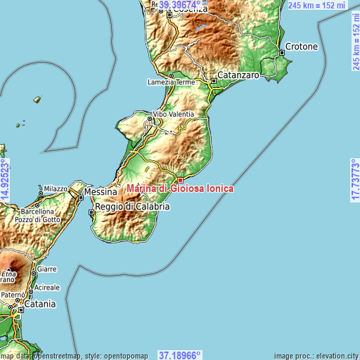 Topographic map of Marina di Gioiosa Ionica