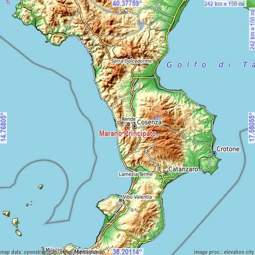 Topographic map of Marano Principato
