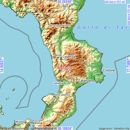 Topographic map of Mangone