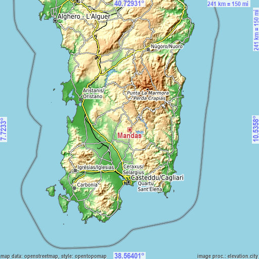 Topographic map of Mandas