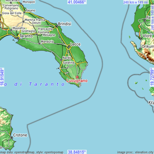 Topographic map of Lucugnano