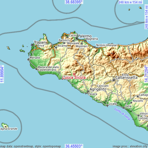 Topographic map of Lucca Sicula