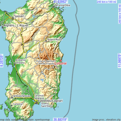 Topographic map of Lotzorai