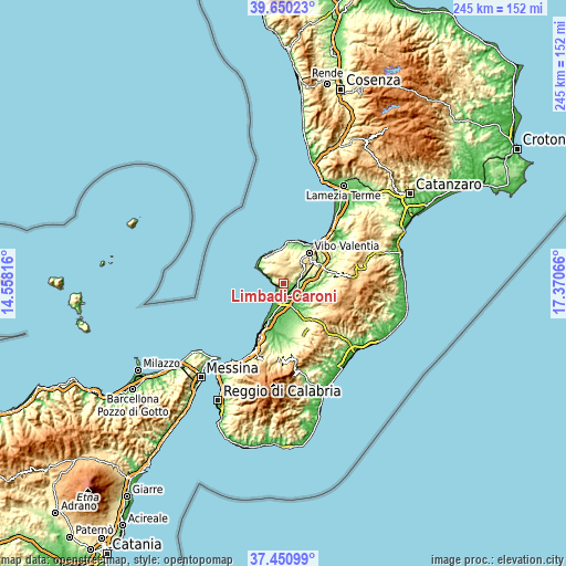 Topographic map of Limbadi-Caroni