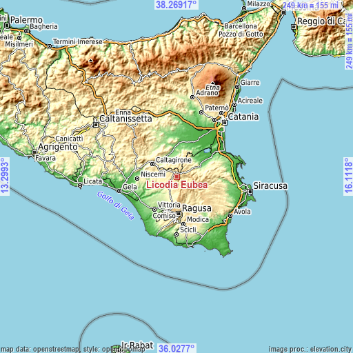 Topographic map of Licodia Eubea
