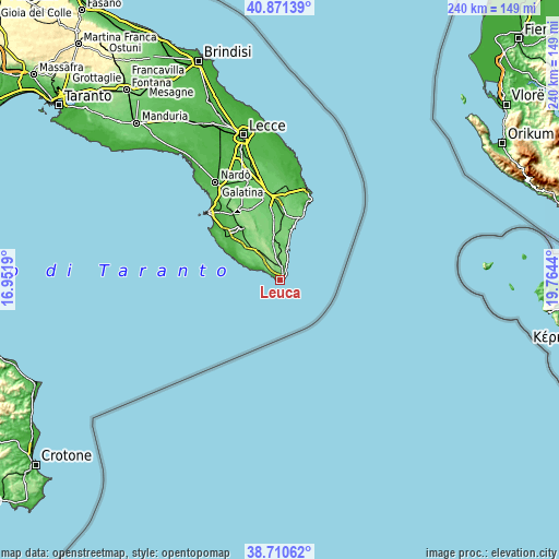 Topographic map of Leuca