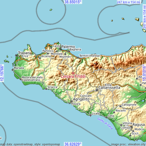 Topographic map of Lercara Friddi