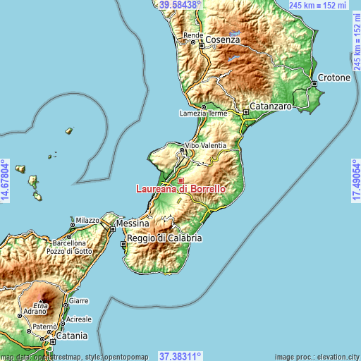 Topographic map of Laureana di Borrello